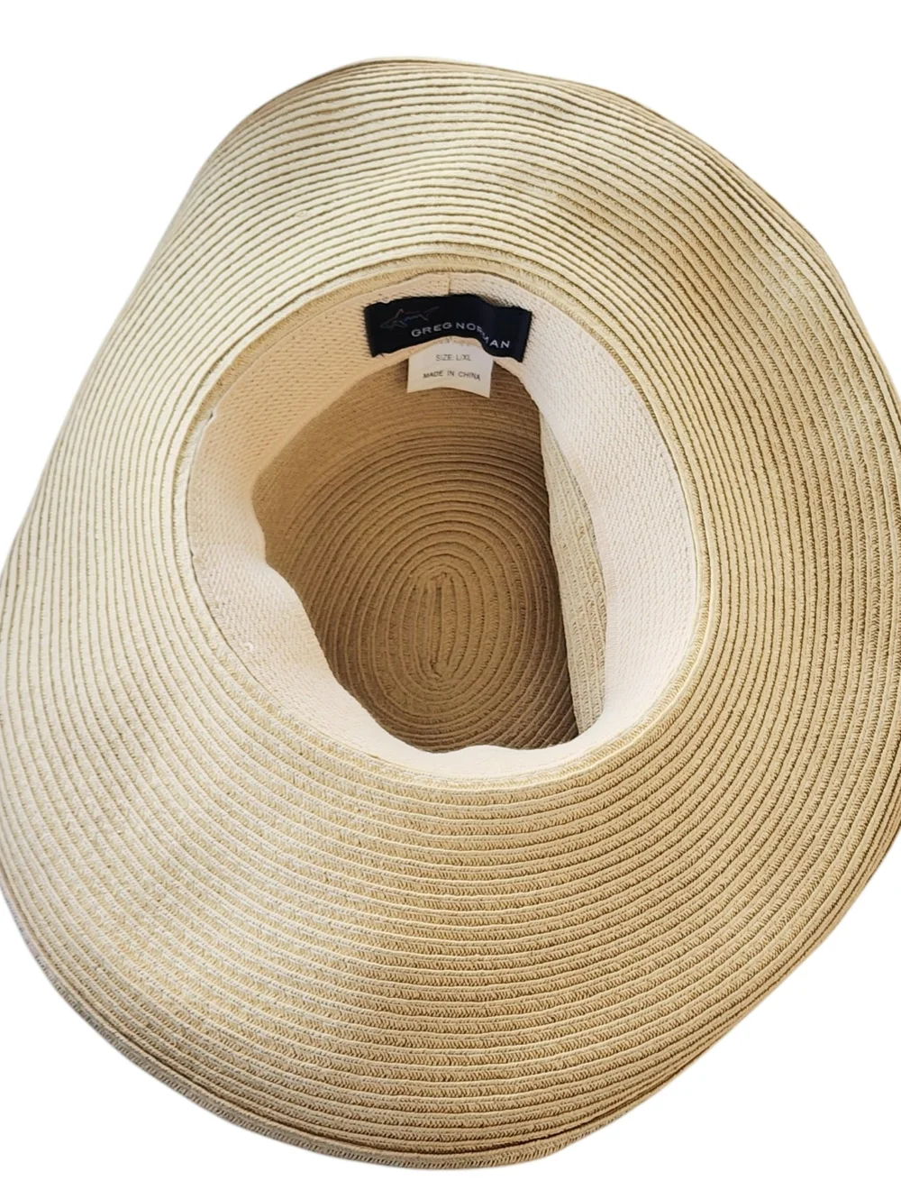 Greg Norman Collection Wide-Brim Straw Sun Hat in Beige with Metal Logo